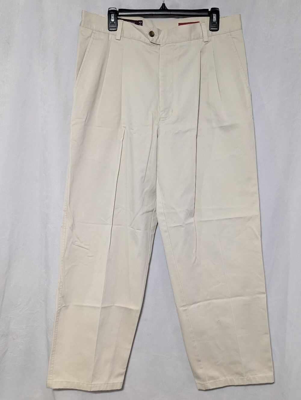 Nordstrom Men's Cream Pleated Straight Fit Chino Pants, Size 35x32 100% Cotton